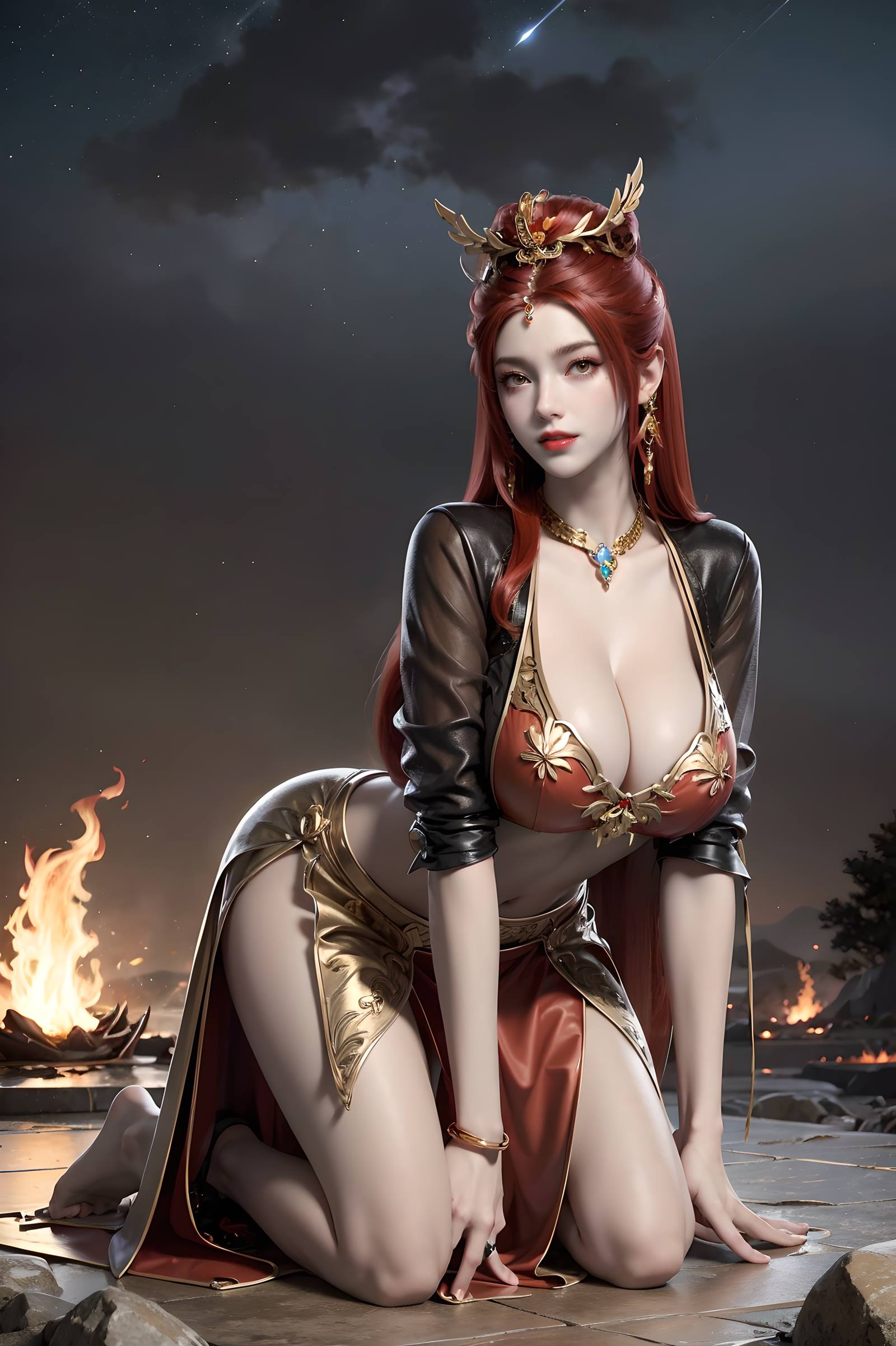 AI绘画 116 完美世界-曼珠沙华 户外红色礼服[116P/539MB]